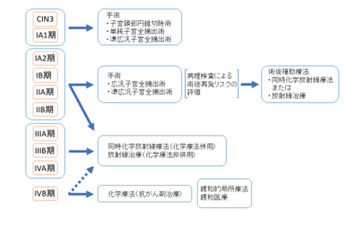 図3　子宮頸がんの臨床進行期と治療法